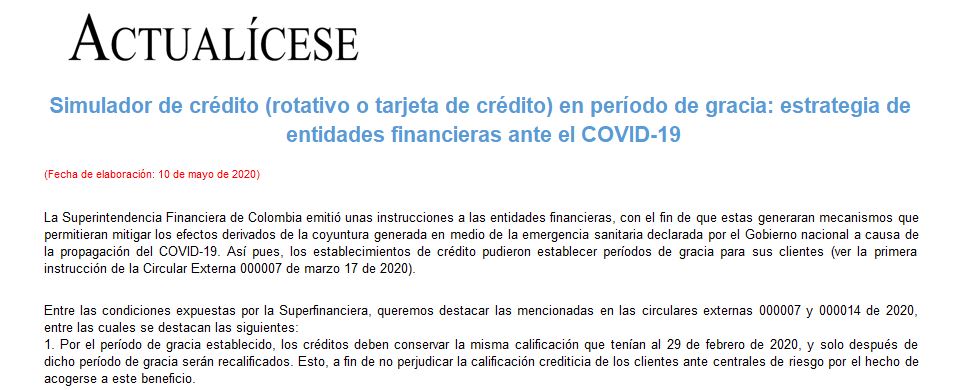 [Liquidador] Simulador de crédito en período de gracia: estrategia de entidades financieras ante el COVID-19
