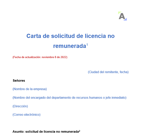 Carta De Solicitud De Licencia No Remunerada Actual Cese