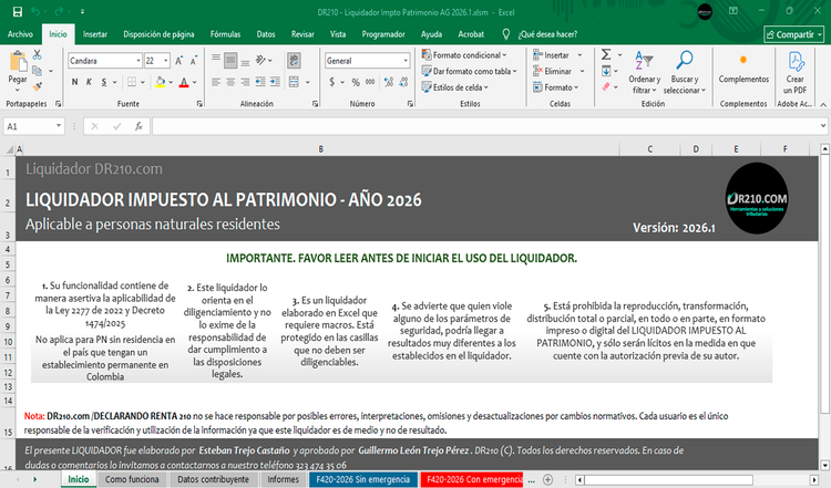 Liquidador de impuesto al patrimonio ag 2026 - DR210