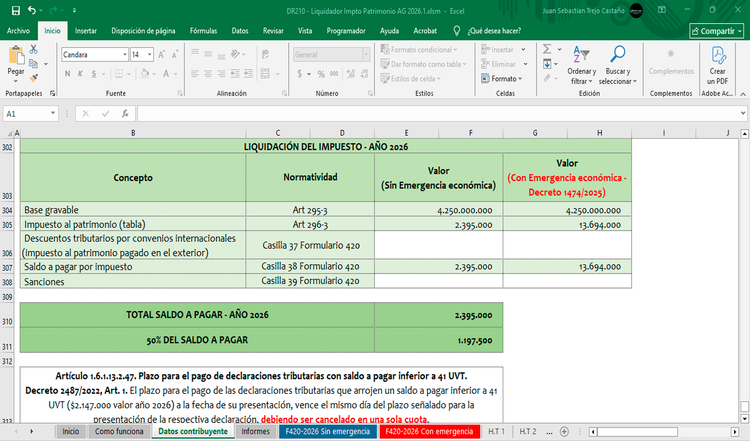 Liquidador de impuesto al patrimonio ag 2026 - DR210
