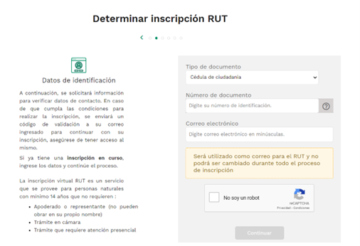 Datos de identificación para inscripción en el RUT