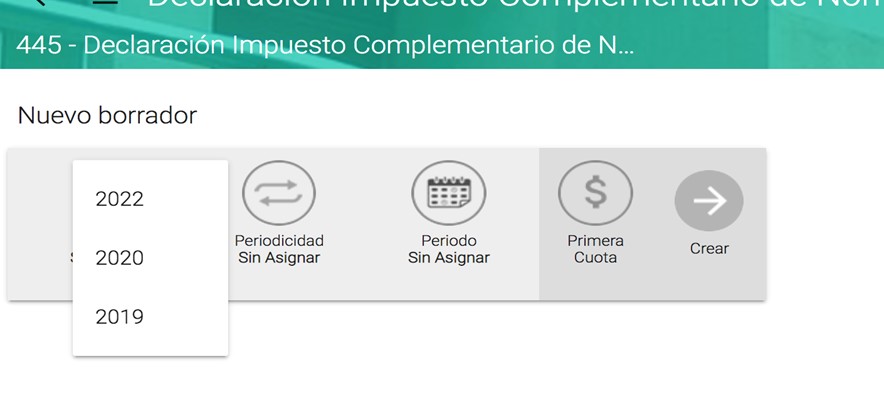 Selección de año en formulario de normalización tributaria