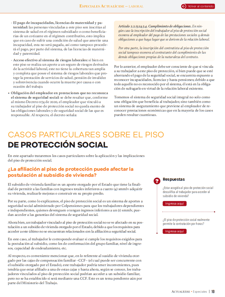 Piso de protección social casos particulares
