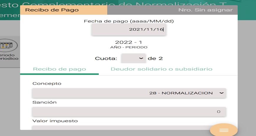 Generación de recibo de pago por anticipo de normalización 2022