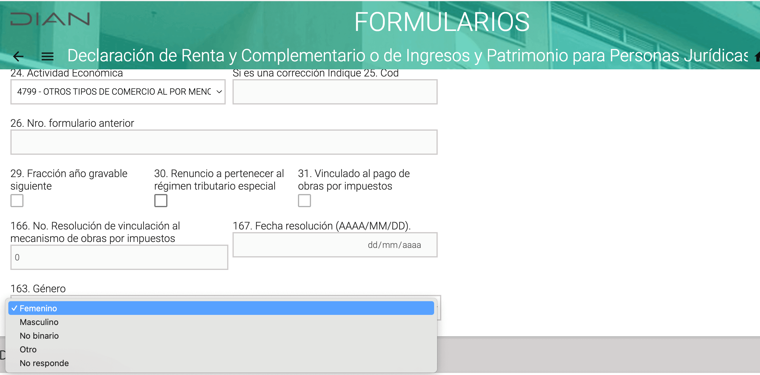 Formulario 110 – género en declaración de renta