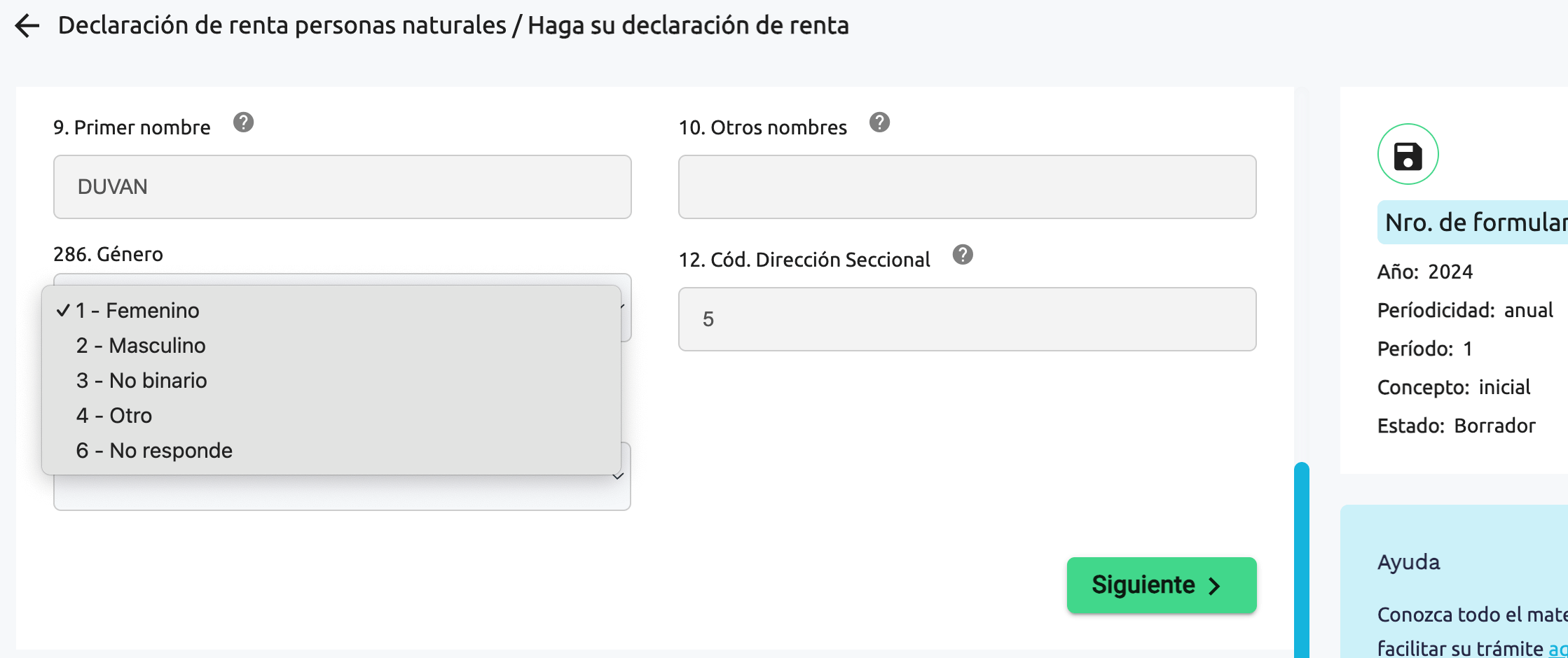 Formulario 210 – género en declaración de renta