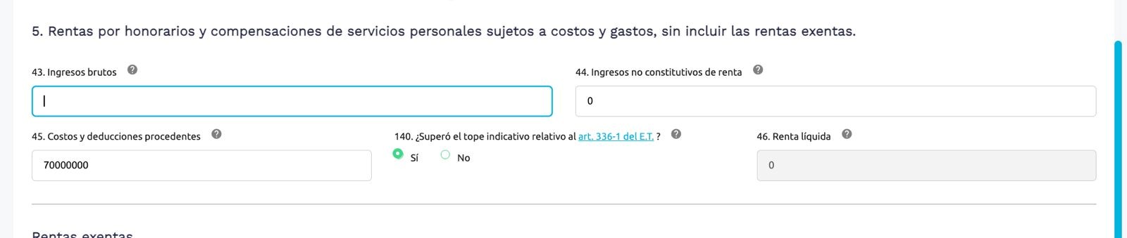 Costos y gastos en declaración 