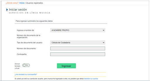 usuarios registrados en la plataforma Muisca