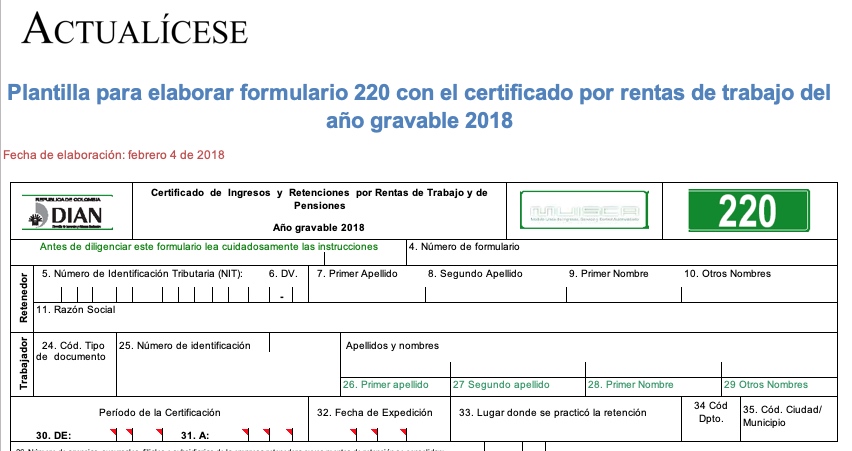 [ORO] Formulario 220: certificado por rentas de trabajo año gravable 2018