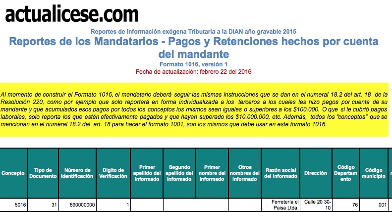 Formatos 1016, 1017, 1018, 1027, 1054 y 1055: reportes de los mandatarios en contratos de mandato año gravable 2015