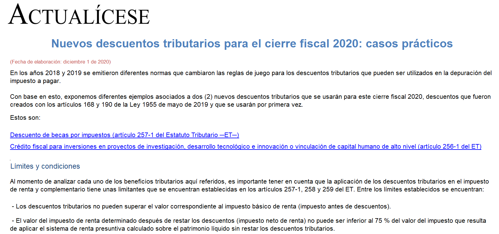[ORO] Nuevos descuentos tributarios para el cierre fiscal 2020: casos prácticos