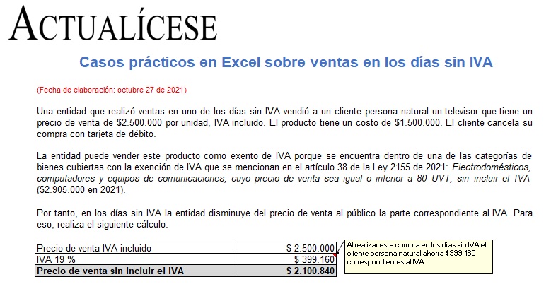 Casos prácticos en Excel sobre ventas en los días sin IVA