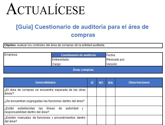 Cuestionario de auditoría para el área de compras