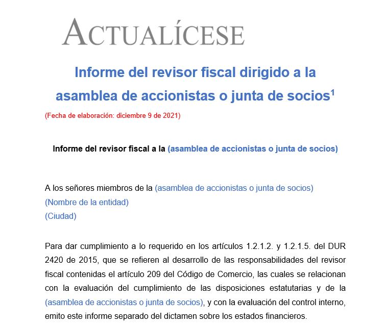 Informe Del Revisor Fiscal A La Asamblea Actualícese