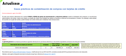 Caso práctico de contabilización de compras con tarjetas de crédito