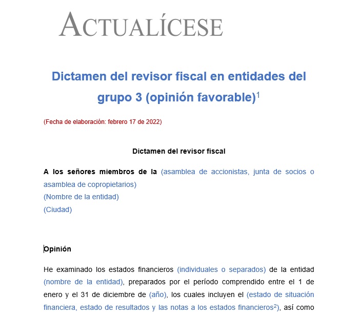 Dictamen Del Revisor Fiscal En Entidades Del Grupo 3 Actualícese