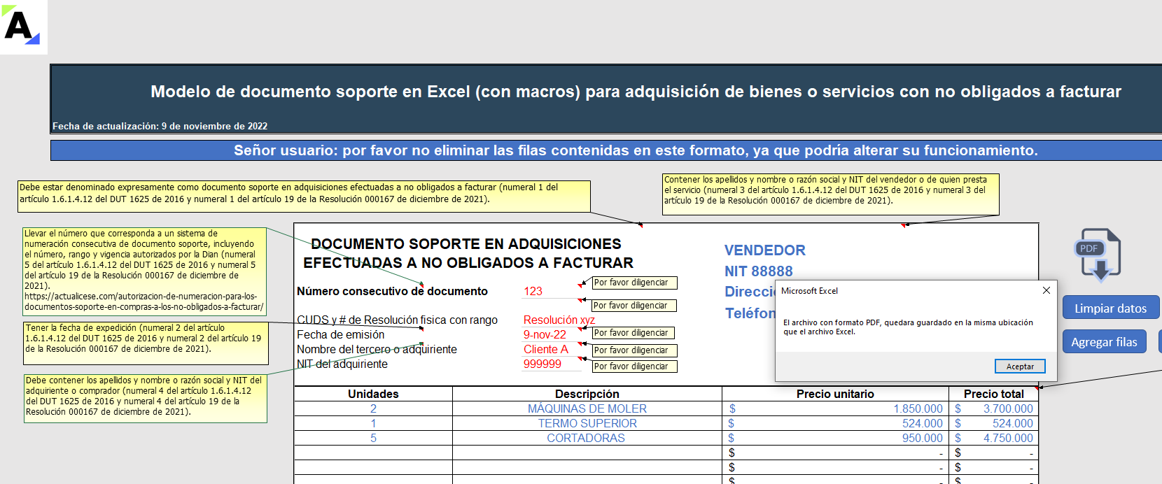 Documento soporte para operaciones con no obligados a facturar ...