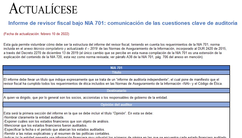 Guía Informe Del Revisor Fiscal Con Cuestiones Clave De Auditoría