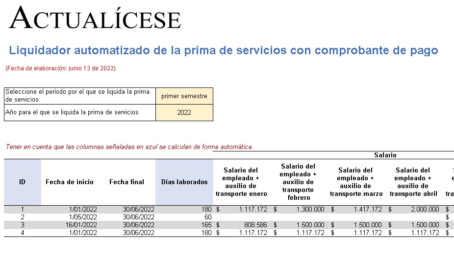 Liquidador automatizado de la prima de servicios con comprobante de pago