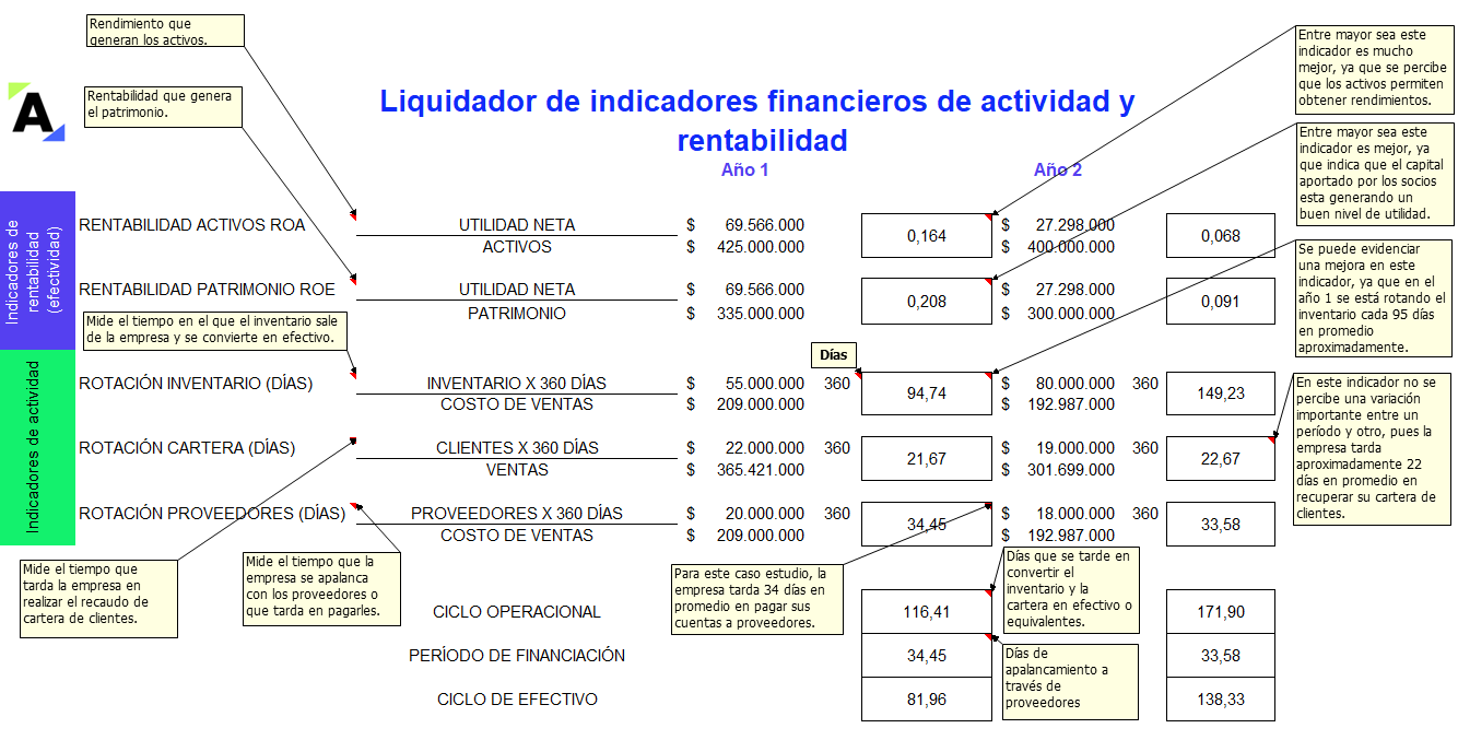 Liquidador de indicadores financieros de actividad y rentabilidad
