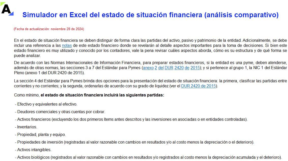 Simulador en Excel del estado de situación financiera (análisis comparativo)