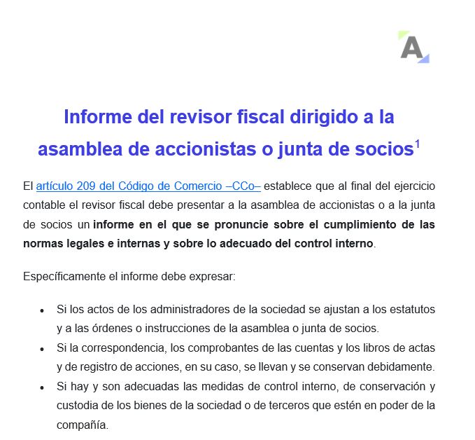 Informe del revisor fiscal dirigido a la asamblea de accionistas o junta de socios