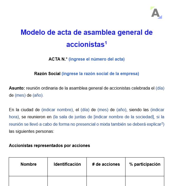 Modelo de acta de asamblea general de accionistas