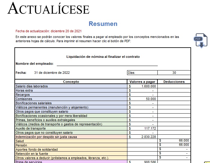 Simulador en Excel para realizar la liquidación de contrato de trabajo