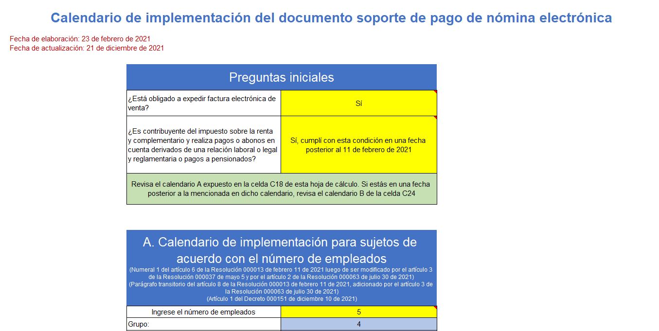 Calendario de implementación del documento soporte de pago de nómina electrónica