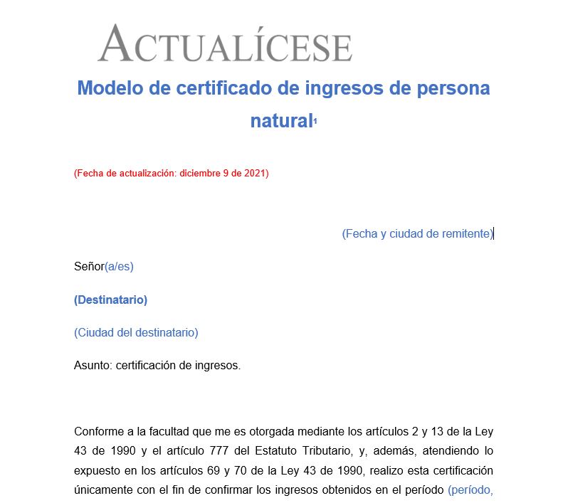 Certificacion Modelo Certificado De Ingresos Persona 2143