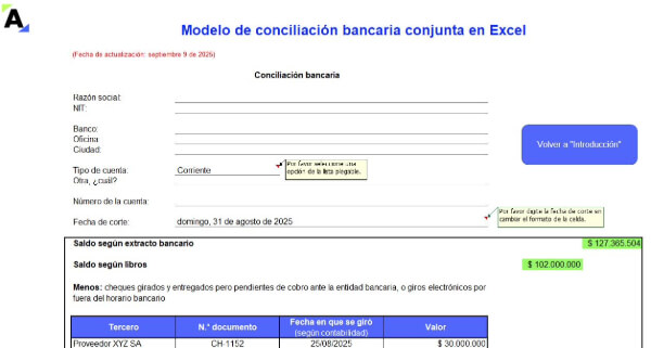 Modelos de conciliación bancaria (individual y conjunta) en Excel