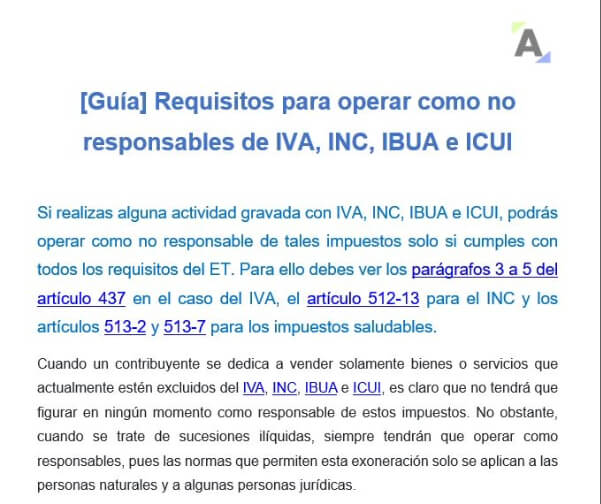 [Guía] Requisitos para operar como no responsables de IVA, INC, IBUA e ICUI