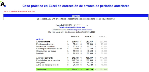 Caso práctico en Excel de corrección de errores de períodos anteriores