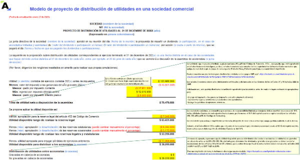 Modelo de proyecto de distribución de utilidades en una sociedad comercial