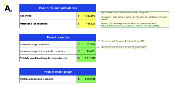 Liquidador de sanción por no consignar las cesantías y no pagar los intereses