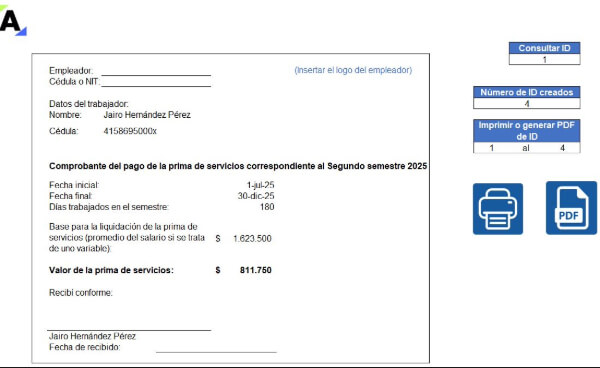 Liquidador automatizado de la prima de servicios con comprobante de pago