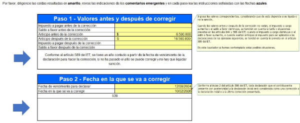 Liquidador de sanción por corrección presentada por el contribuyente