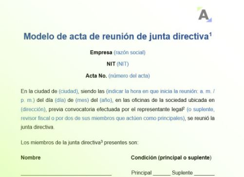 Modelo de acta de reunión de junta directiva