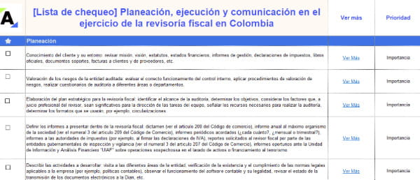 [Lista de chequeo] Planeación, ejecución y comunicación en el ejercicio de la revisoría fiscal en Colombia