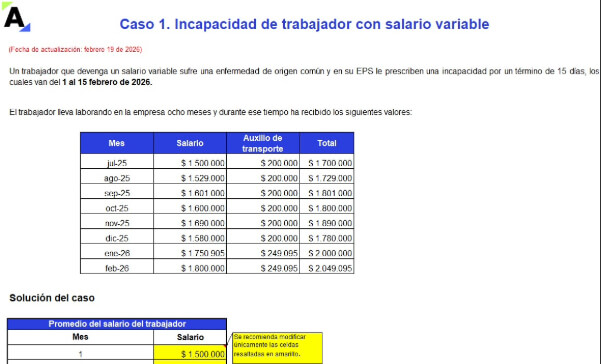 Liquidador de auxilio de incapacidad aplicado a salario variable, fijo o integral