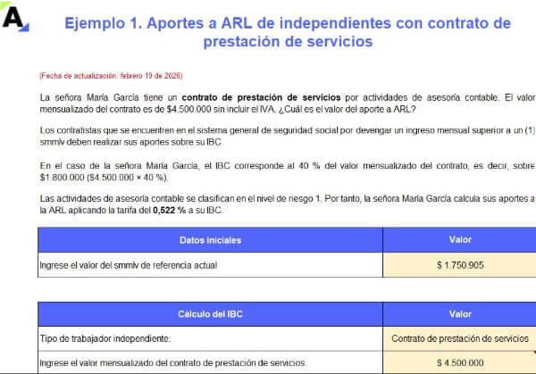 Liquidador de aportes a ARL para trabajadores independientes