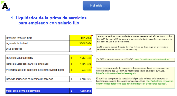 12 liquidadores para calcular la prima de servicios semestral