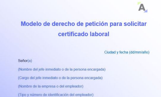 Modelo de derecho de petición para solicitar certificado laboral