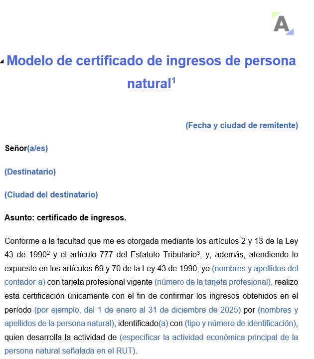 Modelo de certificado de ingresos de persona natural