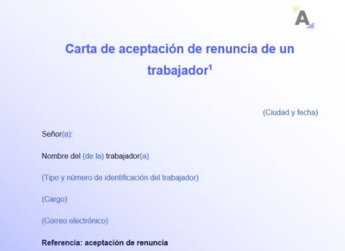 Modelo de carta de aceptación de renuncia de un trabajador
