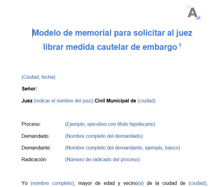 Modelo de memorial para solicitar al juez librar medida cautelar de embargo  