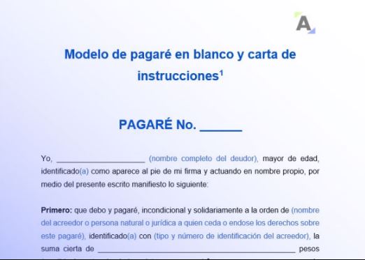 Modelo de pagaré en blanco y carta de instrucción