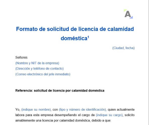 Formato de solicitud de licencia de calamidad doméstica