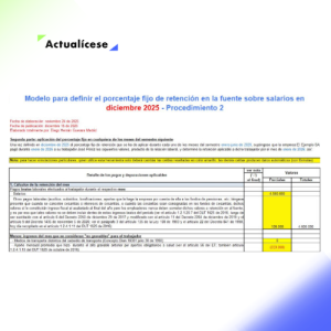Liquidador en Excel del porcentaje fijo de retención en la fuente sobre salarios en diciembre de 2025 – Procedimiento 2