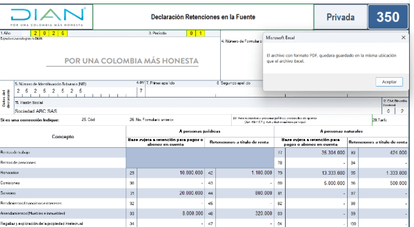 [Liquidador] Excel del formulario 350 AG 2026 – declaración de retención en la fuente